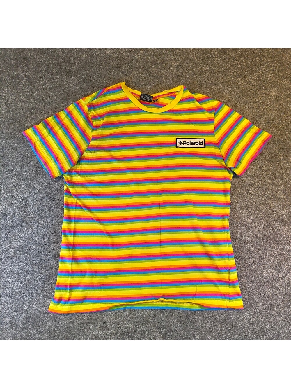 Polaroid Striped Rainbow T-Shirt Men's Size L Vibrant Multi-Color Graphic Tee